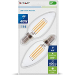 V-TAC VT-2174  BLISTER  2 LAMP. LED E14 4WCAND. FILAMENT 100LUM/WATT