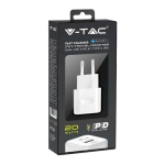 V-TAC Adattatore da Viaggio USB 20W 1 PD+1 QC Colore Bianco