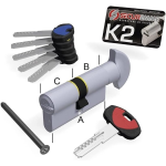 CILINDRO K2 10 PERNI POMOLO- CHIAVE CROMO SATINATO 45-45 1+5 CHIAVI 0CK2