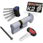 Cilindro K2 10 Perni pomolo-chiave cromo satinato 60-30  1+5chiavi 0CK2