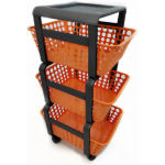 CARRELLO 'MODULA' 3 CESTE CON RUOTE MANDARINO