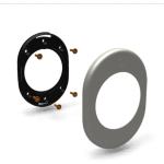 KIT PIASTRINA 62X82 MM C/FORO D. 43 MM ALL. ANOD. ARGENTO  F1 C/MARCHIO