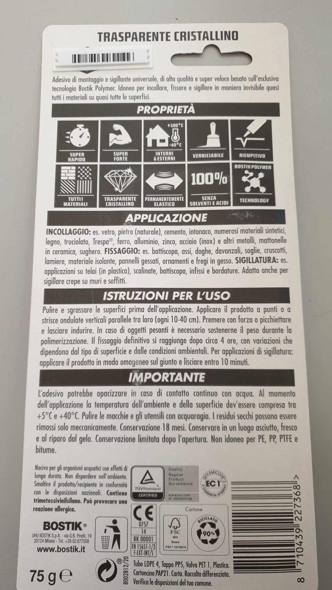 BOSTIK POLYMAX ORIGINAL "CRISTAL" GR.75  -6314981
