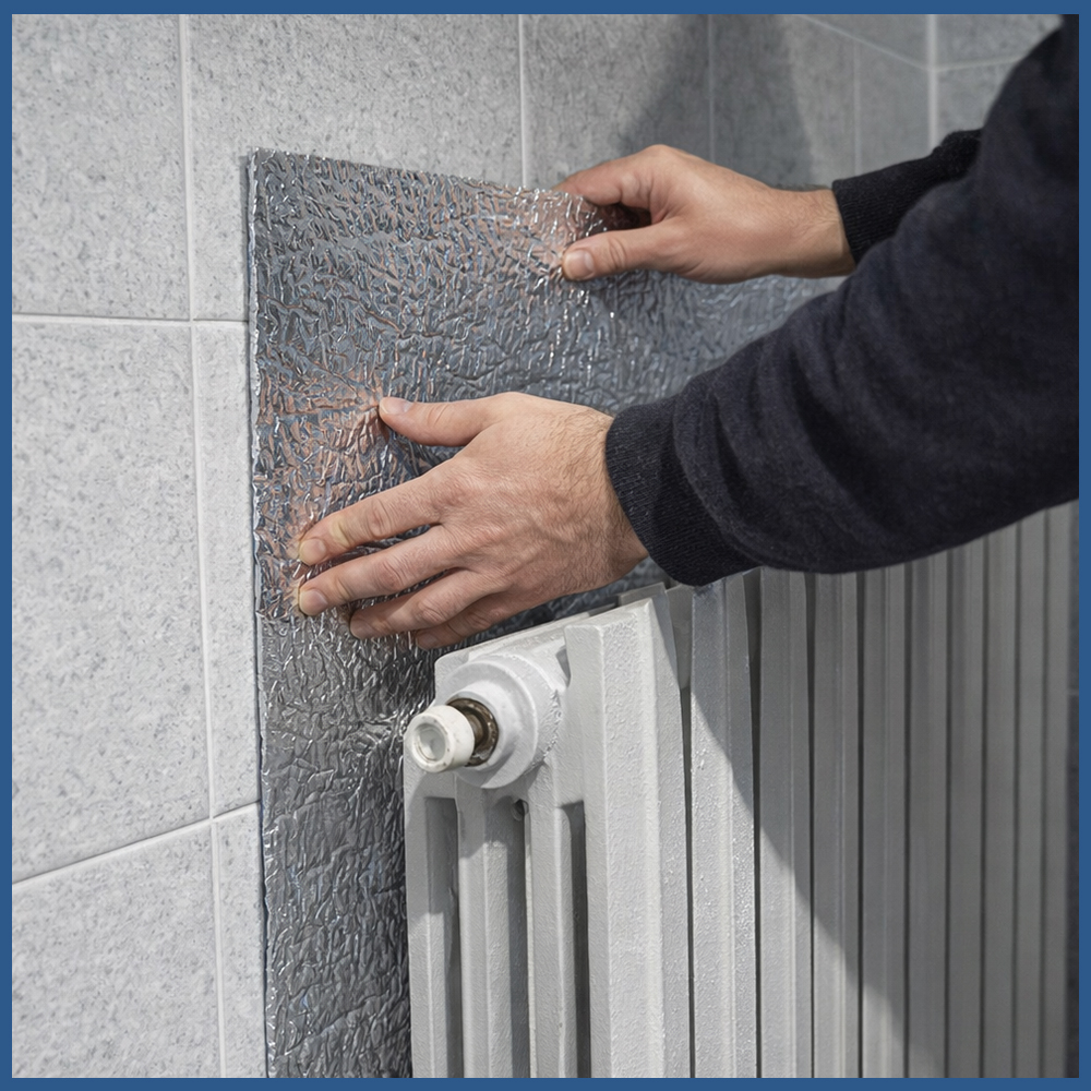 Pannello termoriflettente per termosifoni e radiatori - Pannello isolante termico per interni - Film alluminizzato su entrambi i lati - 100x70cm - spessore 4mm