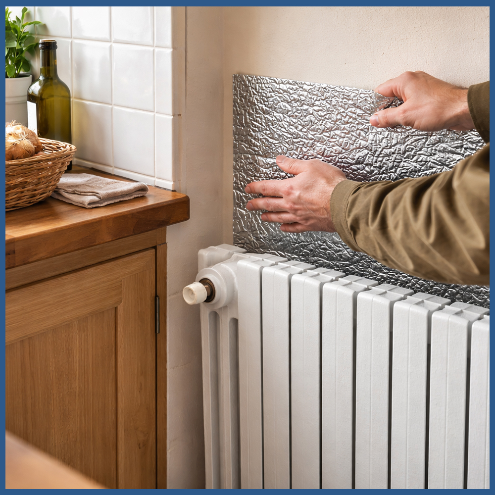 Pannello termoriflettente per termosifoni e radiatori - Pannello isolante termico per interni - Film alluminizzato su entrambi i lati - 100x70cm - spessore 4mm