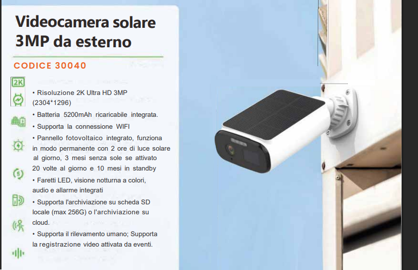 VIDEOCAMERA CON PANNELLO  SOLARE WIFI 3MP