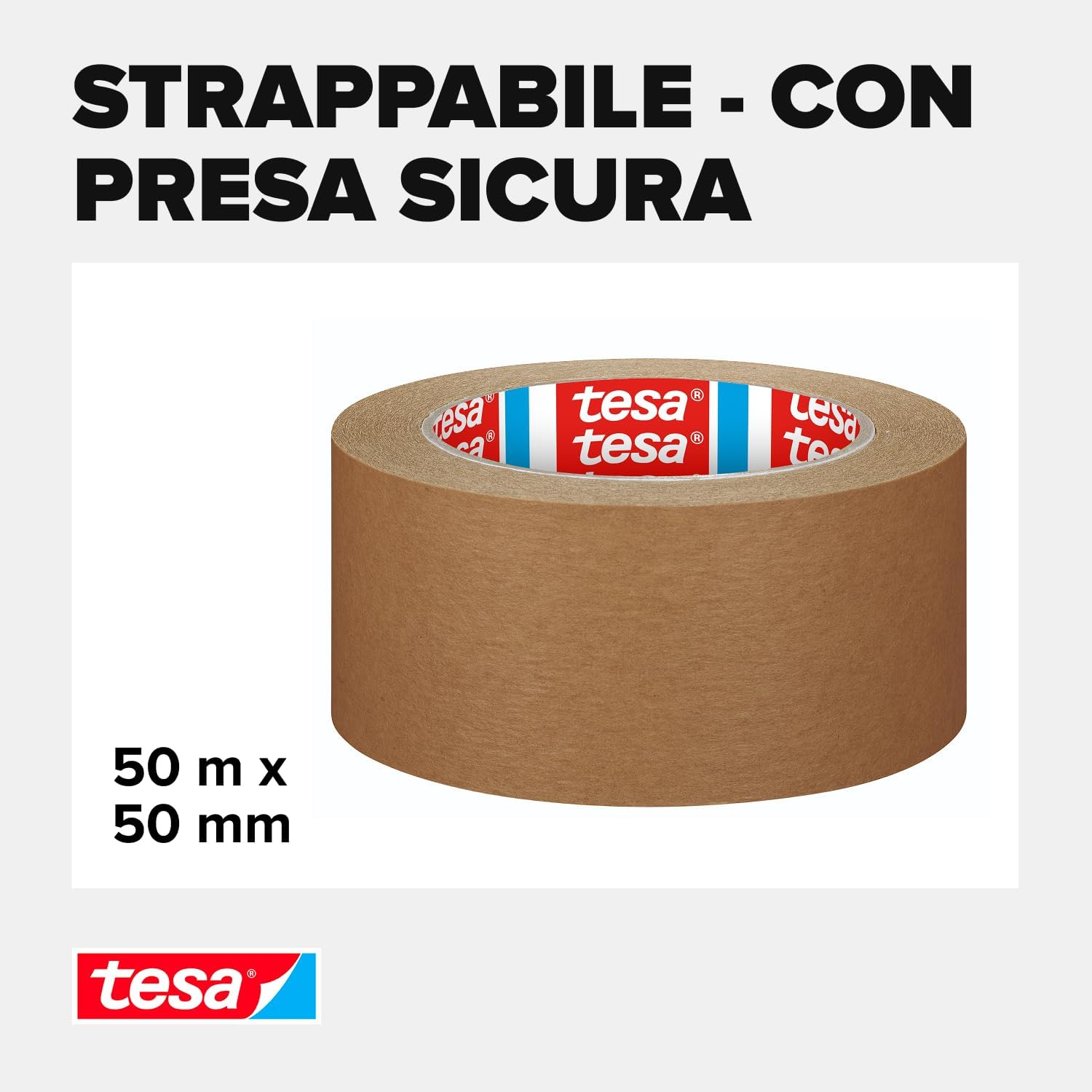 Tesa tesapack Nastro Adesivo di Carta STANDARD PAPER - 50m x 50mm, Marrone