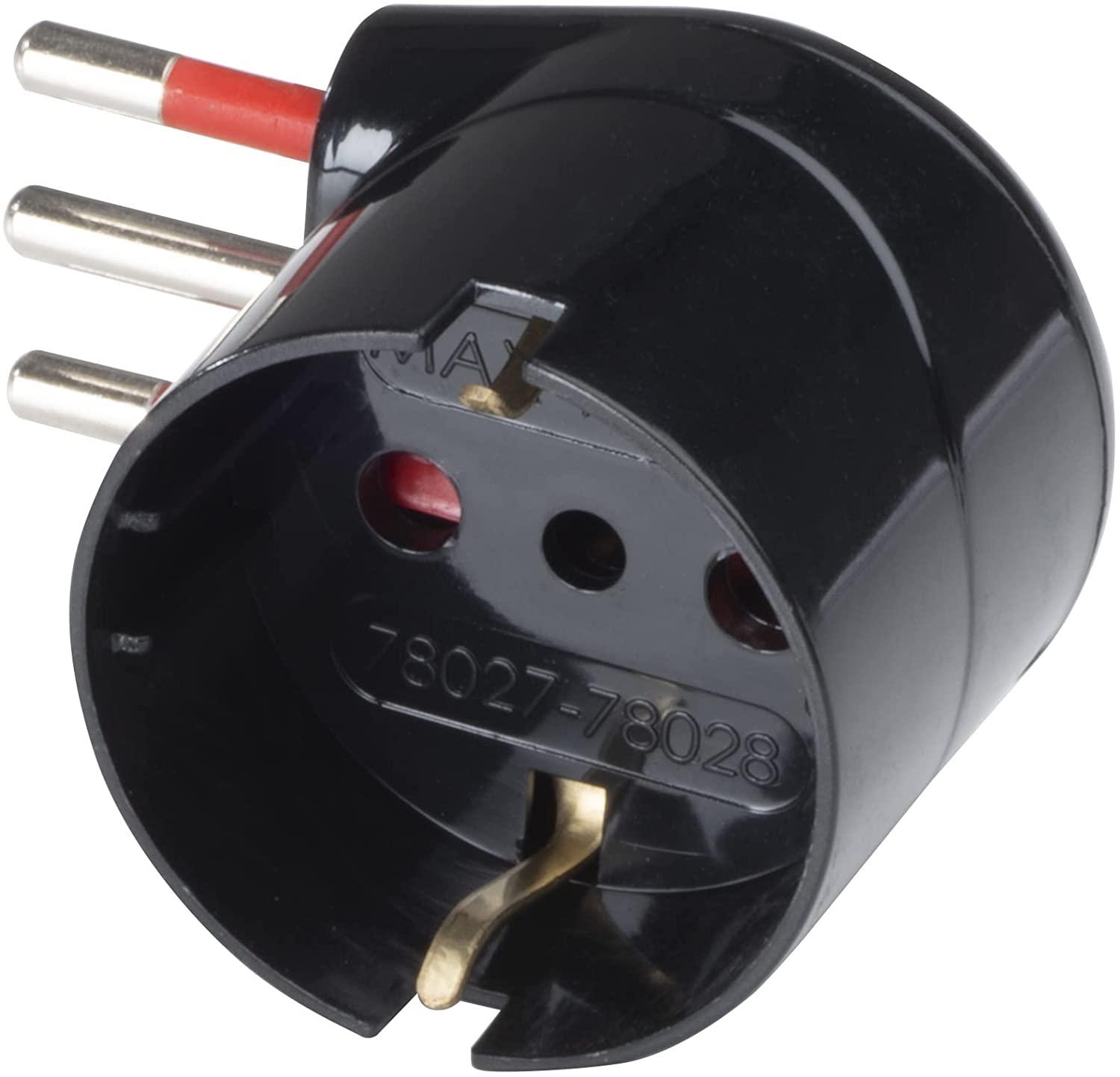 ADATTATORE SCHUKO 90° 10A 2P+T NERO