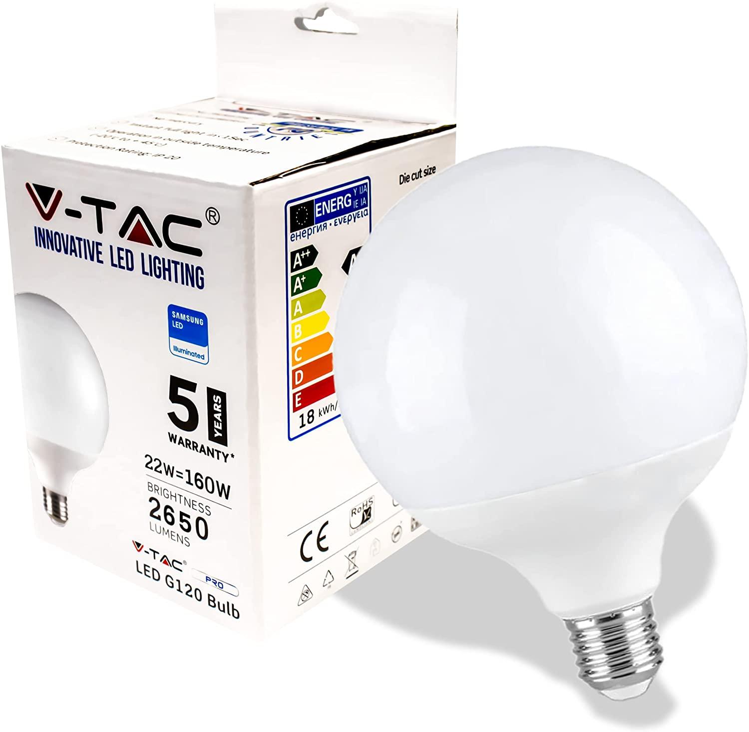 V-Tac PRO VT-288 Lampadina LED E27 18W Globo G120 Chip Samsung -NATUR. 4000K