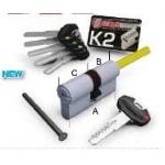 Cilindro K2 10 Perni Codolo-chiave Cromo Satinato 30-60 1+5chiavi 0CK2