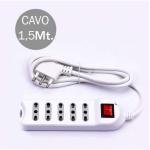 V-TAC MULTIPRESA 5 POSTI COLORE BIANCO CON INTERRUTTORE LUMINOSO E ATTACCO A PARETE