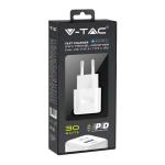 V-TAC Adattatore da Viaggio USB 30W 1 PD+1 QC Colore Bianco
