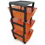 CARRELLO 'MODULA' 3 CESTE CON RUOTE MANDARINO