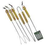 SET P/BARBECUE SANDRIGARDEN 5 PEZZI MANICO LEGNO ACC. INOX