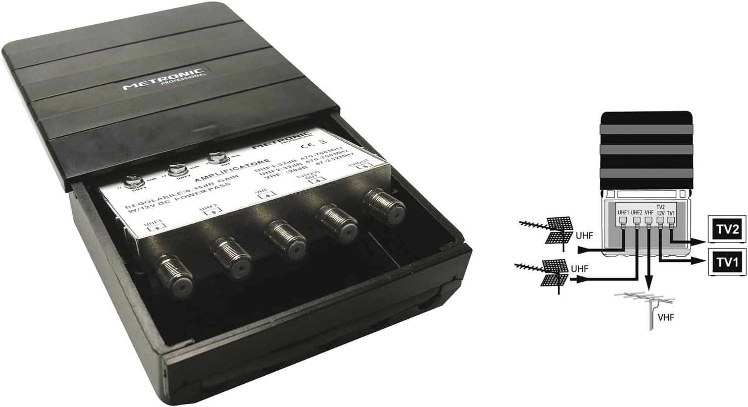 AMPLIFICATORE ESTERNO - DIGITALE TERRESTRE 3 IN/2 OUT 3 ingres. UHF/UHF/VHF - 2 uscite TV