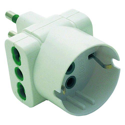 Adattatore triplo spina 2P+T 16A 2 prese bip 2P+T 16A 1 presa tedesca 2P+T 16A - Bianco