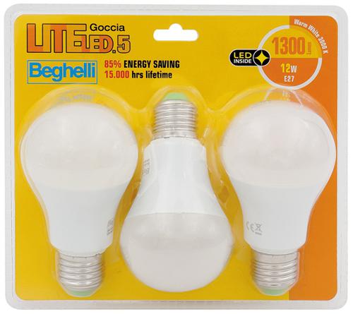 LAMPADA LED BEGHELLI CF.3PZ GOCCIA E27 12W L.CALDA