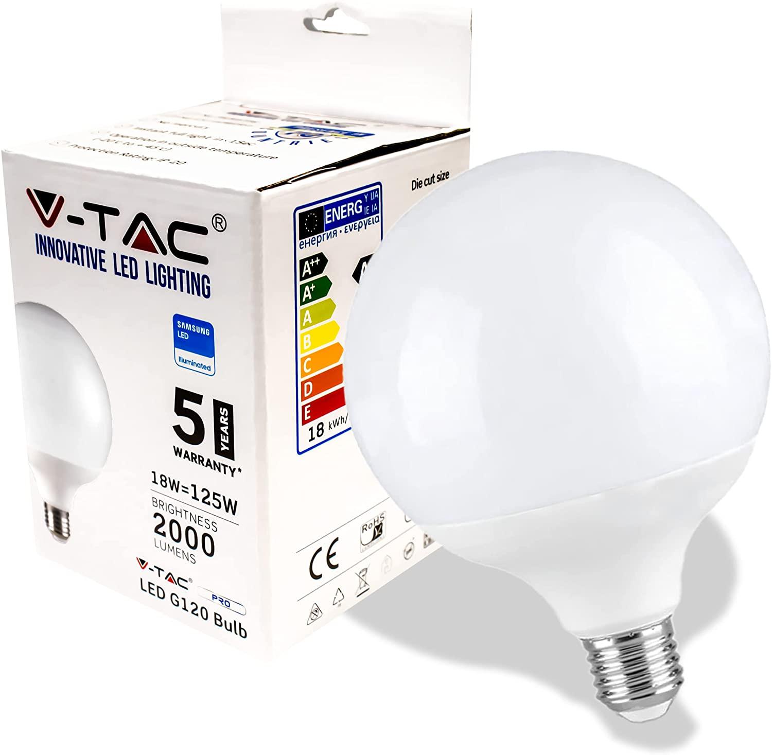 V-Tac PRO VT-288 Lampadina LED E27 18W Globo G120 Chip Samsung - BIA CAL.