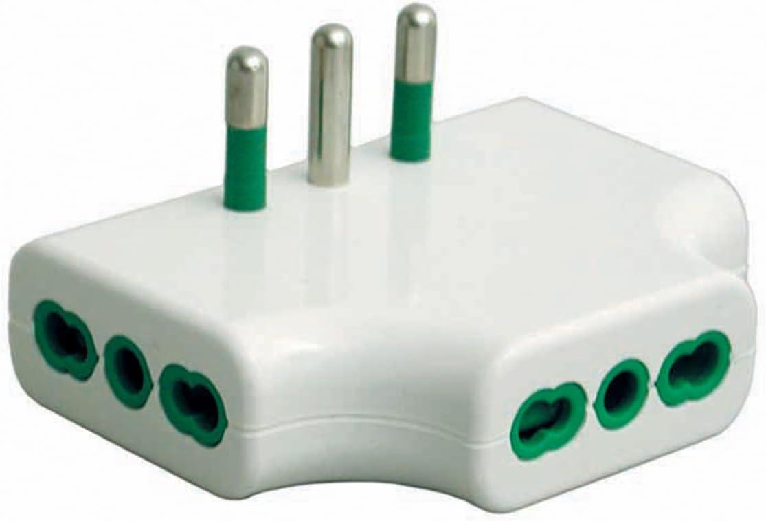 Adattatore triplo piatto spina italiana 2P+T 10A 3 P11 BI