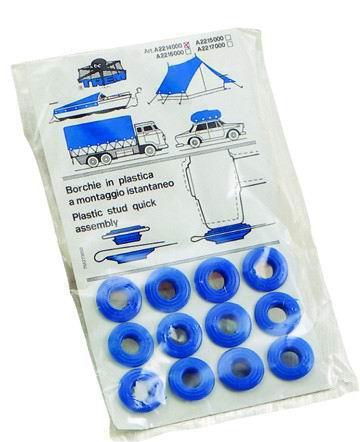 BORCHIE A MONTAGGIO RAPIDO BLU P/TELONI 12 PEZZI DIA. 14 MM
