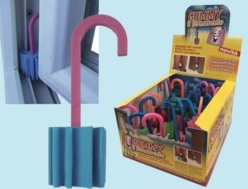 AMMORTIZZATORE PER PORTE E FINESTRE GUMMY BLOCK PZ.1, si applica alle cerniere con l'apposito gancio. Evita la chiusura accidentale causata dalle correnti d'aria.