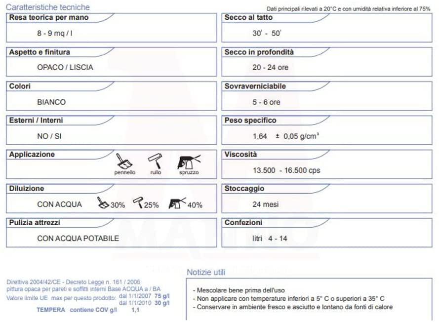 IDROPITTURA TEMPERA LT 14 ' BIANCO POLARE ' - TRASPIRANTE