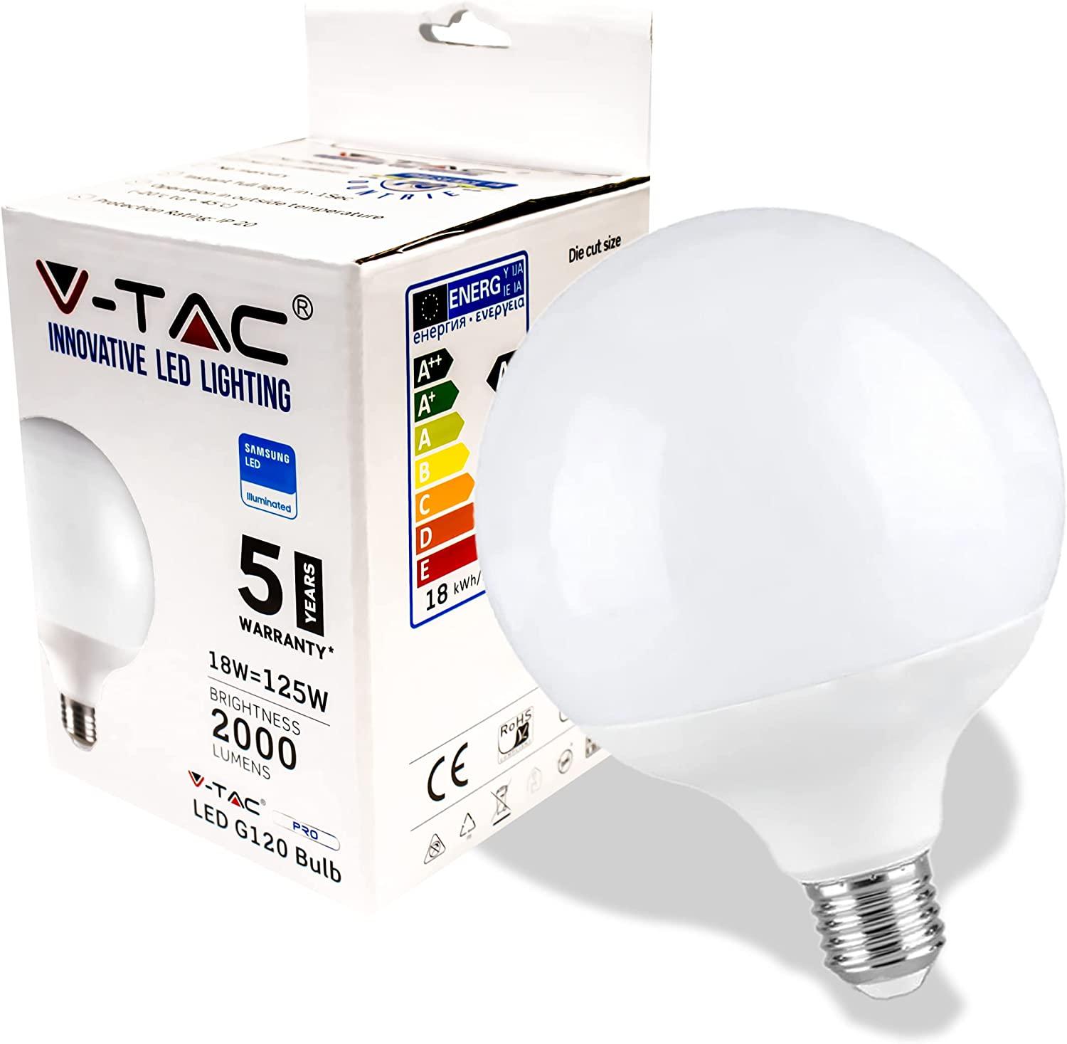 V-Tac PRO VT-242 Lampadina LED E27 22W Globo G120 Chip Samsung - BI.CALDO