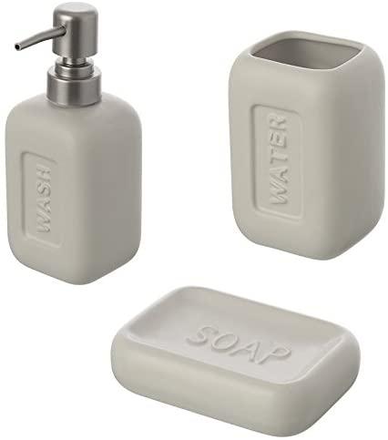 Set Ceramica 3 Pezzi: Dispenser Portaspazzolino Portasapone Bianco Bingo