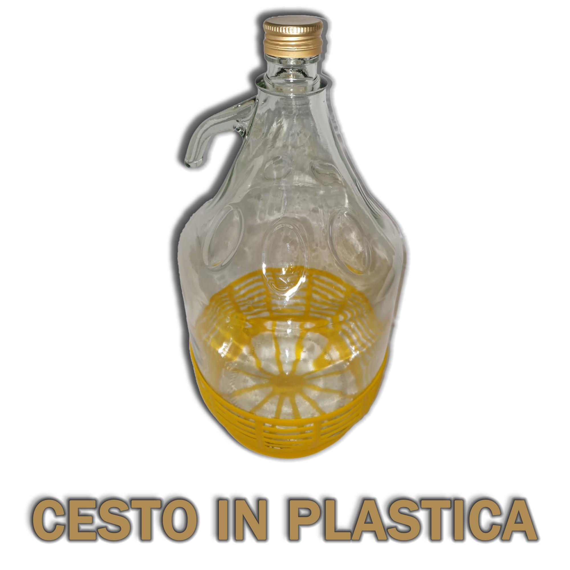 DAMIGIANA VETRO 5 LITRI - BOTTIGLIONE CON CHIUSURA A VITE - CESTO IN PLASTICA - 5 LITRI, TRASPARENTE/GIALLO, 18X18X35CM - 1 PEZZO