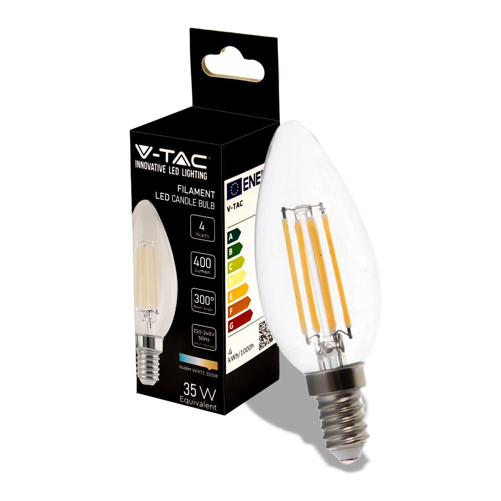 V-TAC Lampadina LED E14 4W 100LM/W Candela Filamento 3000K