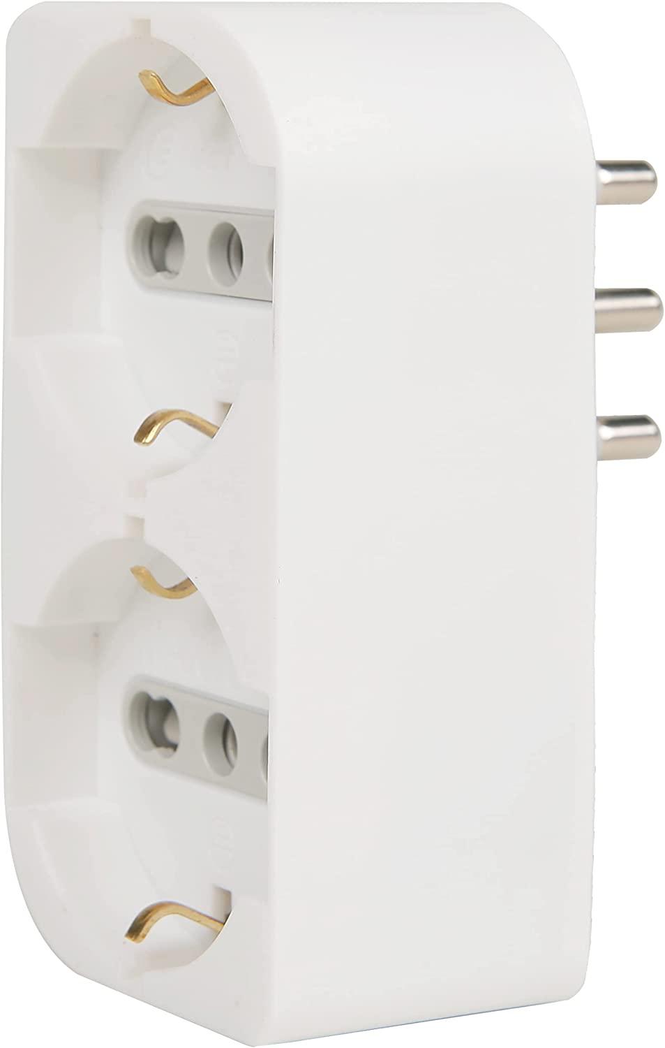 Adattatore Doppio Salvaspazio,Multipresa due Posti frontali P40 polivalenti(10/16A+Schuko tedesca)