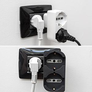 Adattatore Doppio Salvaspazio,Multipresa due Posti frontali P40 polivalenti(10/16A+Schuko tedesca)