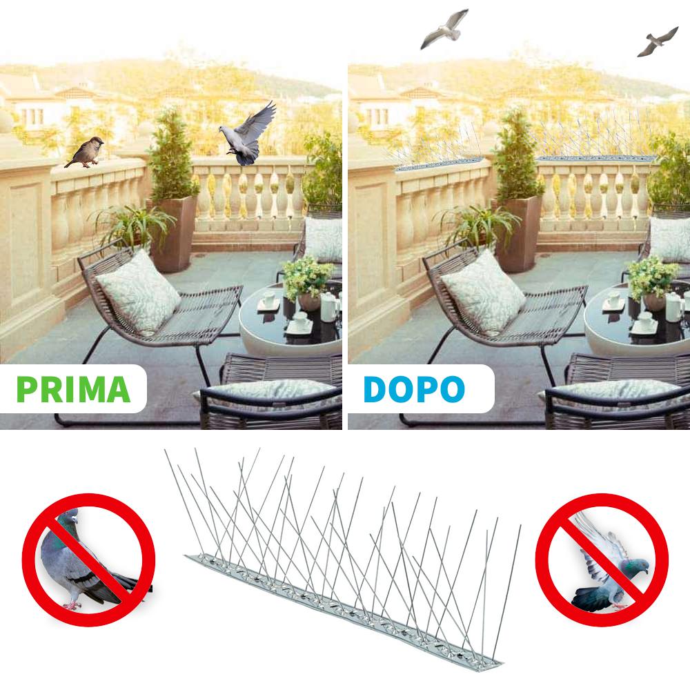 Dissuasore per Piccioni - Spuntoni per Piccioni - Anti Piccioni Dissuasori per Uccelli - Anti Colombi per Balcone, Recinzioni, Terrazze e Grondaie in Acciaio Inox