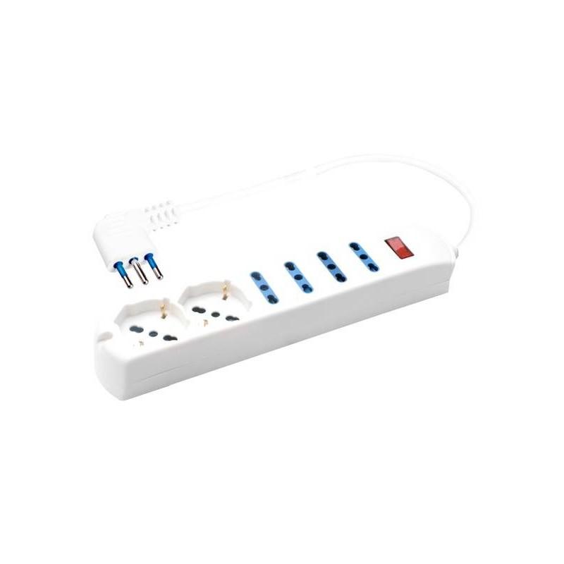 MULTIP. 6USC.2 UNIV.-4 BIPASSO 2P+T L.1,5M.CON PROT.SOVRA.SPINA 10A 2500W