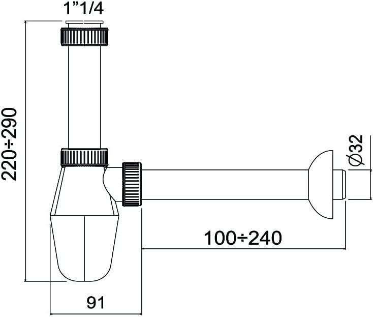 "SIFONE A BOTTIGLIA PER LAVABO 1'1/4 X 32MM POLIPROPILENE METALIZZ.""CR"""