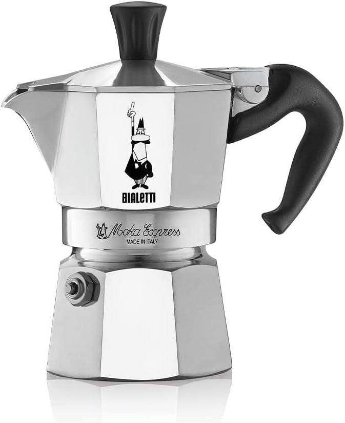 Bialetti Caffettiera Moka Express, Manico anti scottatura, Non adatta a induzione, 1 Tazze (60 ml), Alluminio