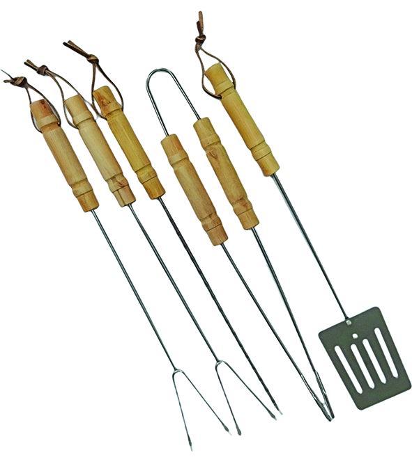 SET P/BARBECUE SANDRIGARDEN 5 PEZZI MANICO LEGNO ACC. INOX