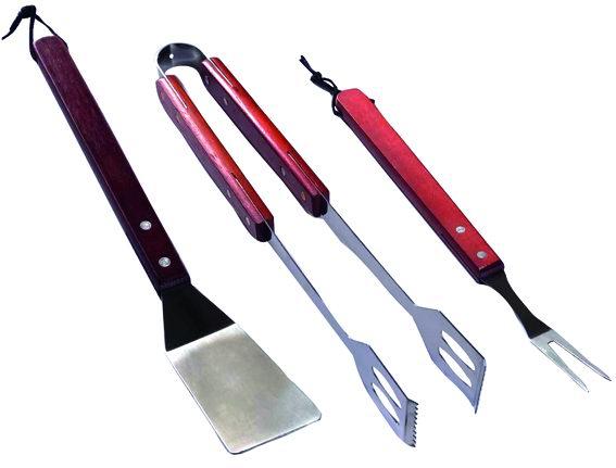 SET P/BARBECUE SANDRIGARDEN 3 PEZZI MANICO LEGNO ACC. INOX