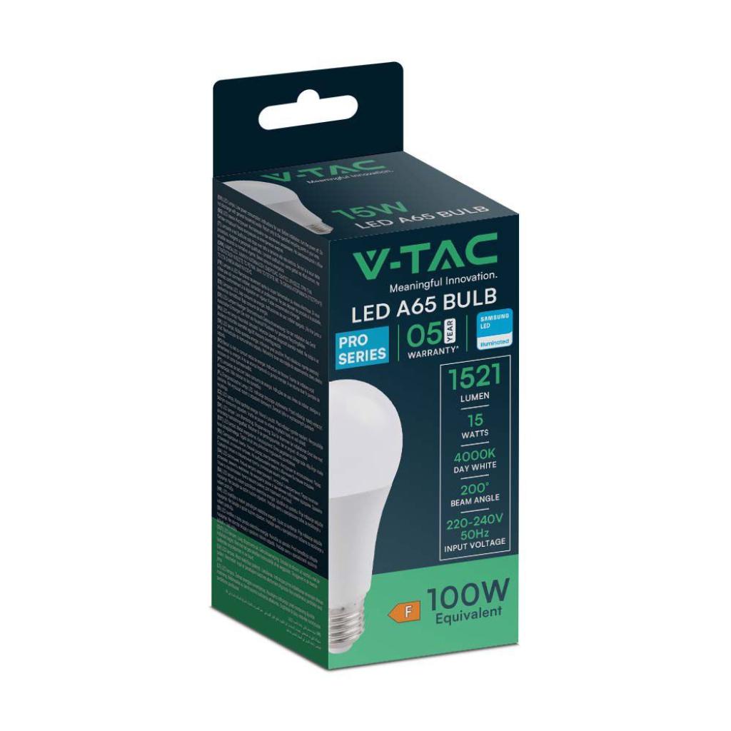 V-TAC LED CHIP SAMSUNG E27 15W Bulb A65 - Colore : Bianco NATUR.