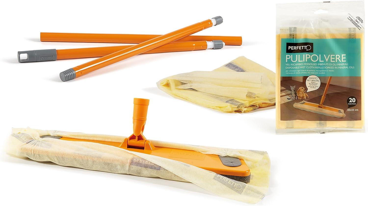 Perfetto Pulipolvere Scopa Catturapolvere + Retine-con Manico 3 Pezzi, Zucca, Cm 130
