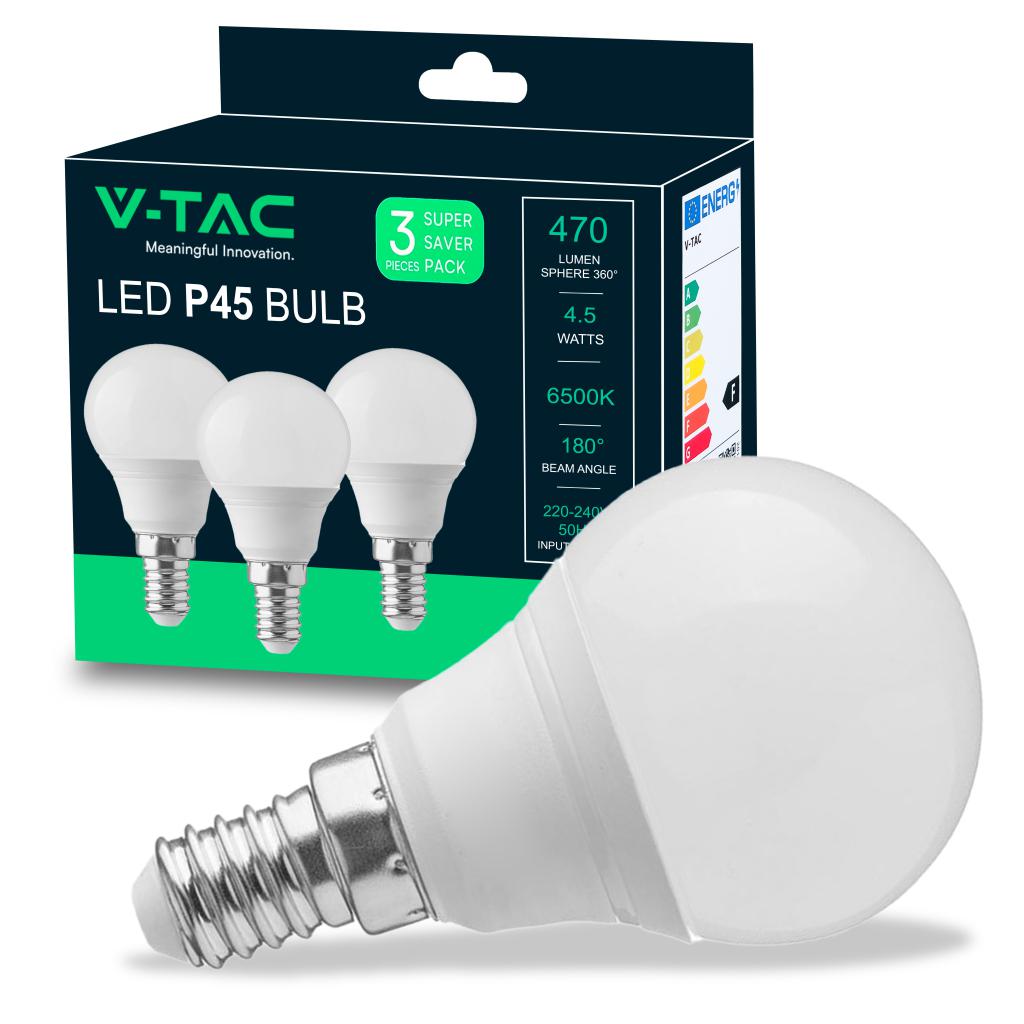 V-TAC Lampadina LED E14 4,5W P45 6500K (Box 3 Pezzi) VT-2156