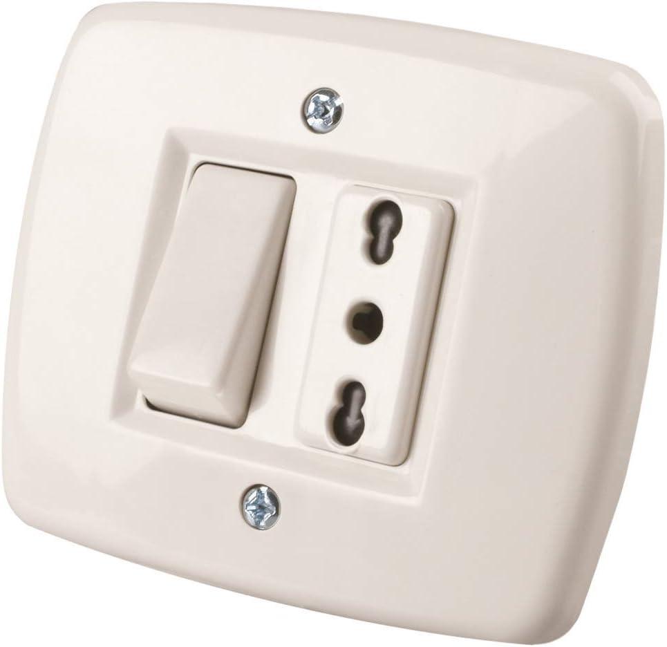 Deviatore 10A + presa biv 10/16A incasso sc. tonda