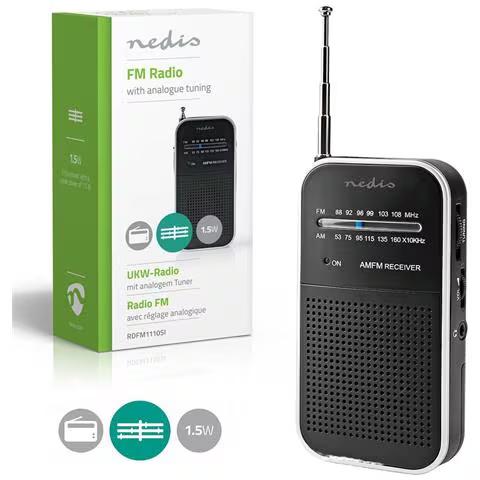 Nedis Radio Fm Am Portatile Radiolina Analogica Con Speaker E Cuffia