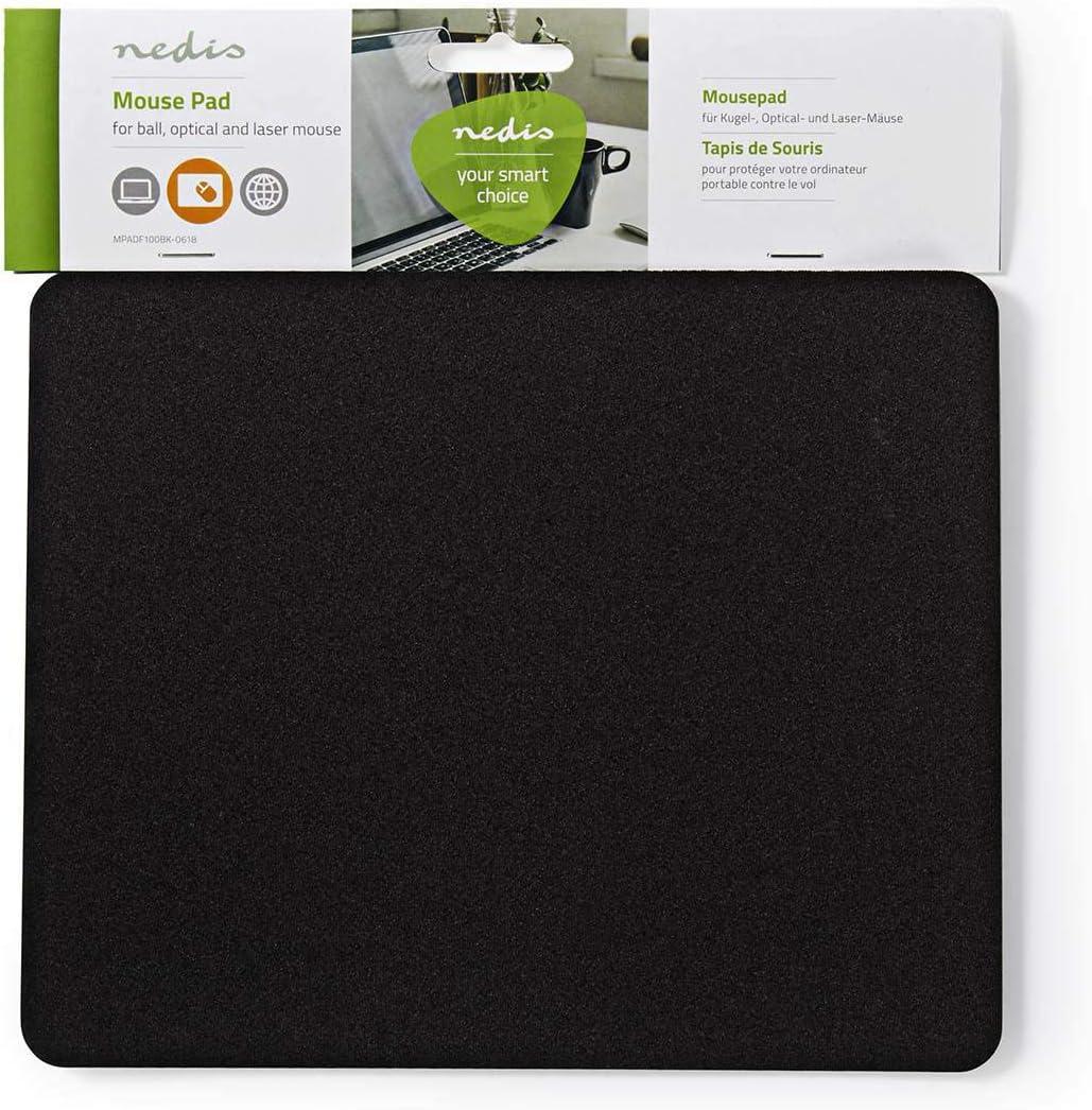 NEDIS Tappetino per mouse a sfera, ottico e laser, L18xW22 cm, tappetino grande, sintetico, nero