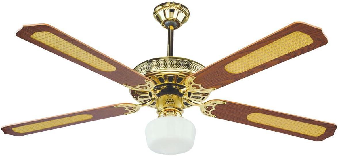 Ventilatore a soffitto, 3 velocità con luce come un lampadario. 4 pale color marrone in legno