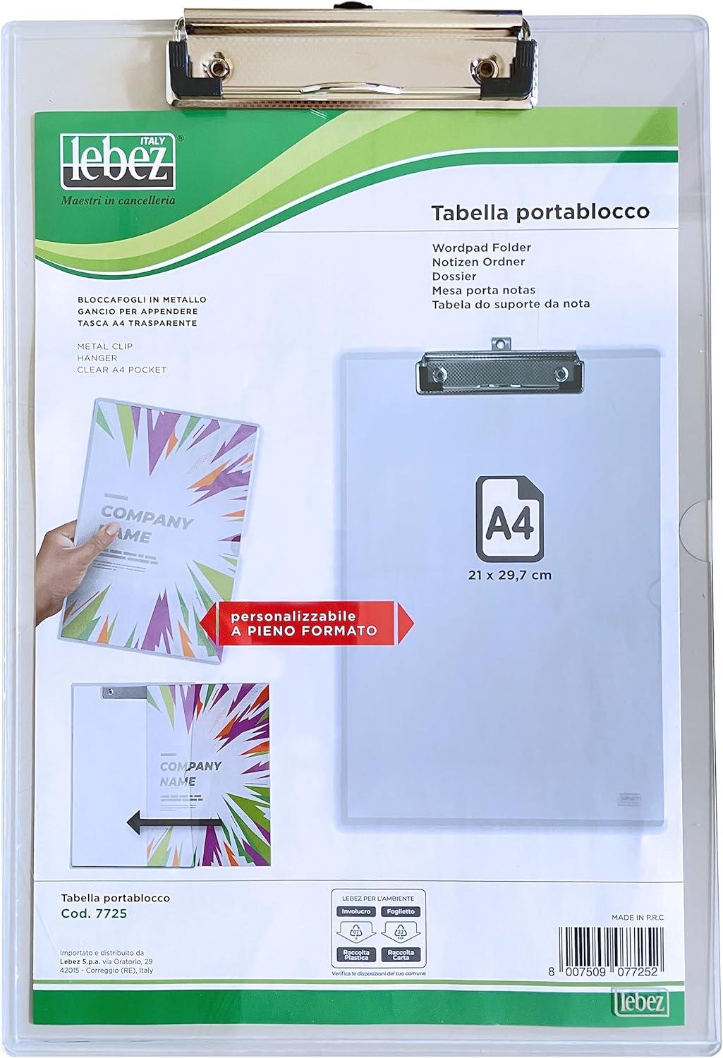 Lebez - Portablocco A4 Trasparente a Doppia Lettura con Tasca