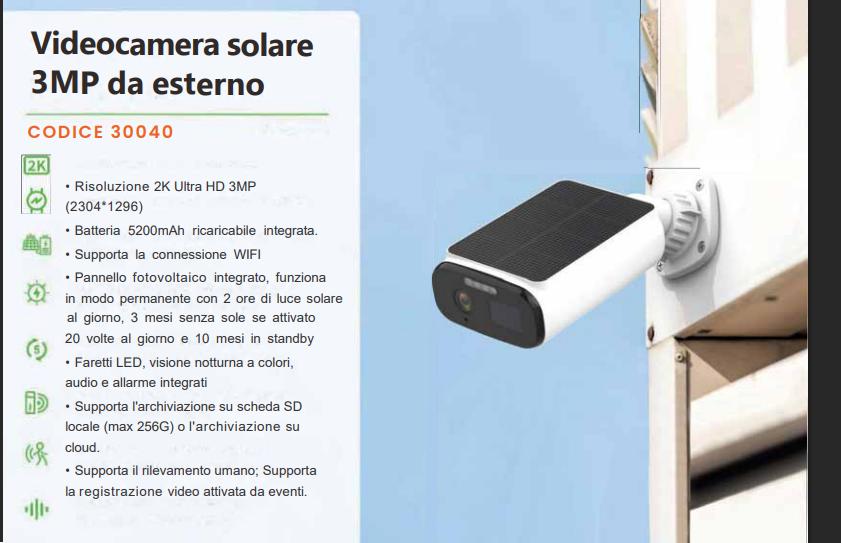 VIDEOCAMERA CON PANNELLO SOLARE WIFI 3MP