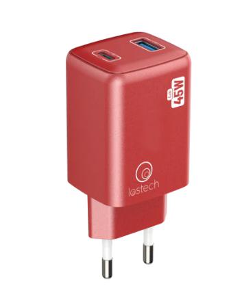 CARICATORE GaN 45W USB / USB-C CON CAVO USB-C / USB-C 150CM - Cherry Red