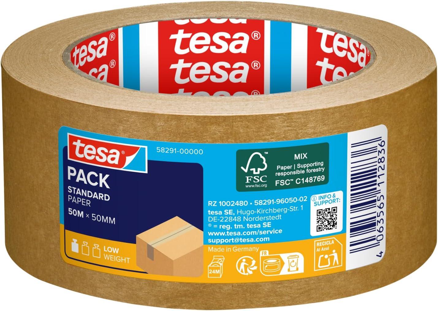 Tesa tesapack Nastro Adesivo di Carta STANDARD PAPER - 50m x 50mm, Marrone