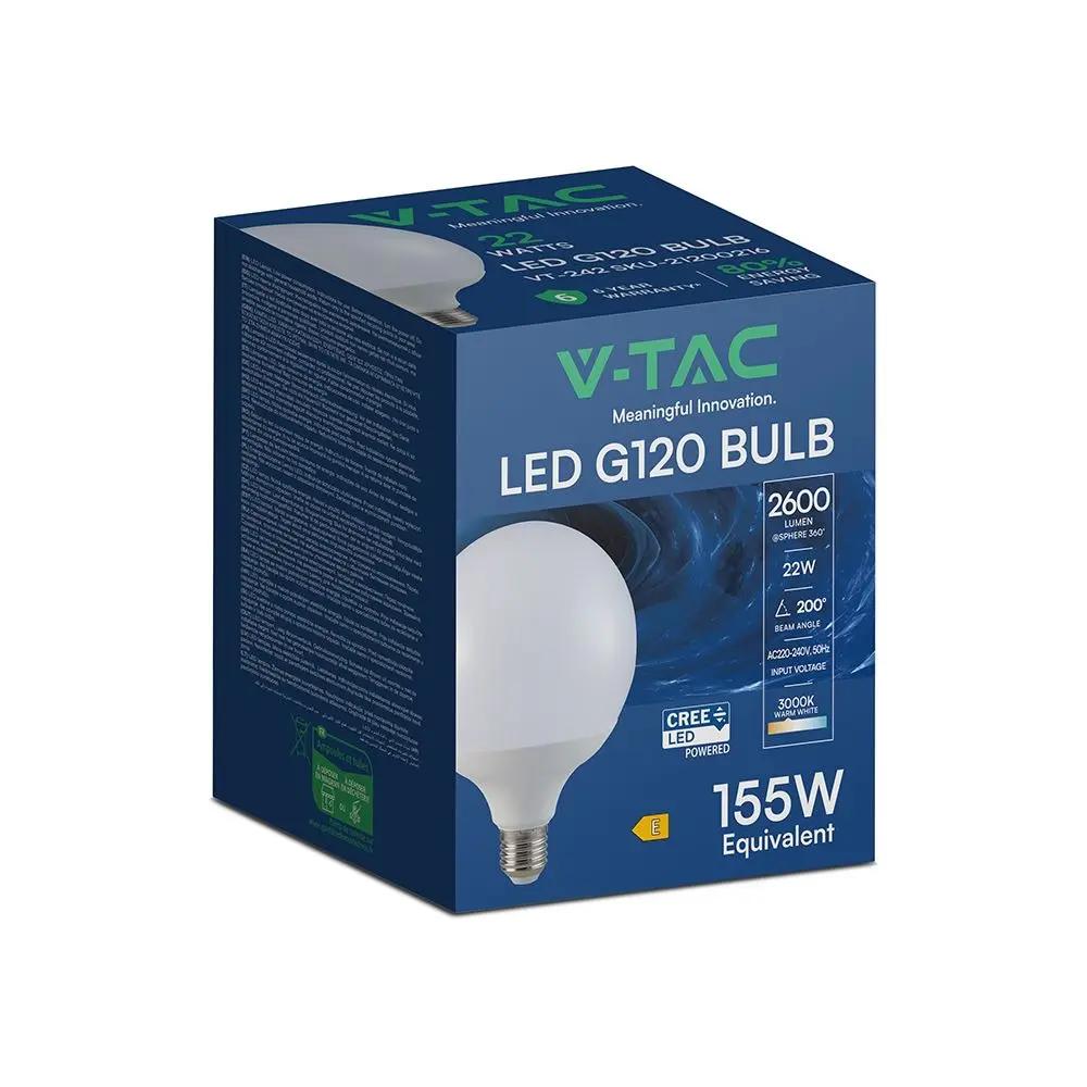V-TAC PRO Lampadina LED Chip CREE E27 22W 120LM/W G120 4000K PZ.2